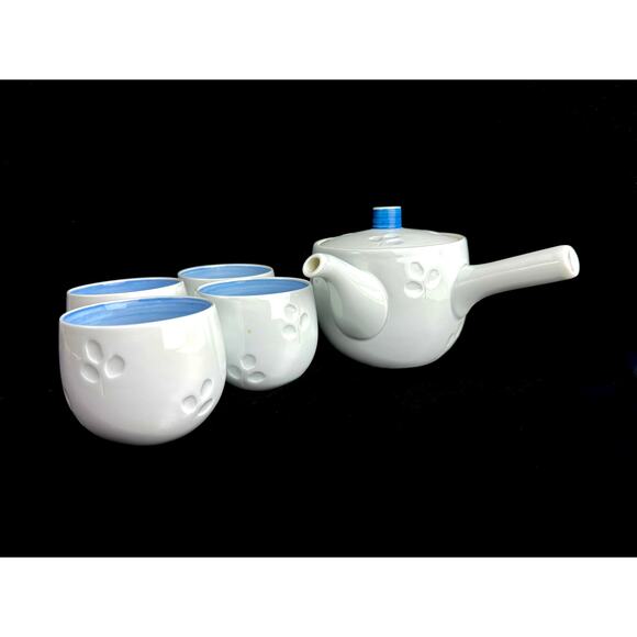 70's Hakusan Kyusu Japanese Porcelain Tea Pot Set Four Cups - Picture 12 of 13